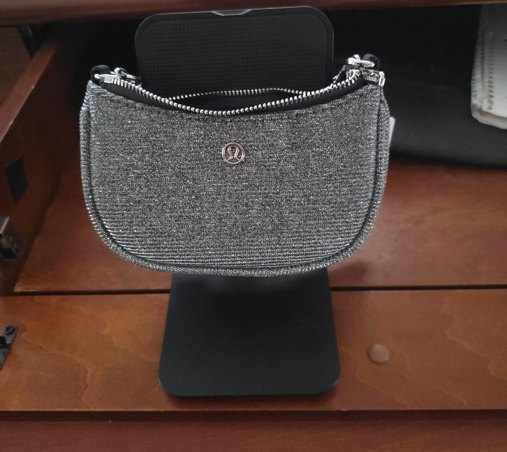 lululemon athletica Metallic Silver Glitter Wristlet Pouch